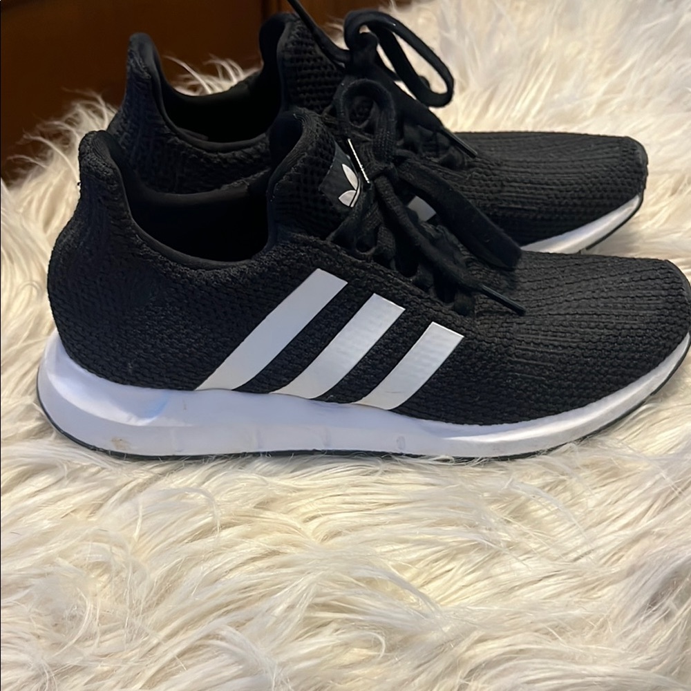 adidas Black Athletic Sneakers with Knit Upper and Signature Stripes
